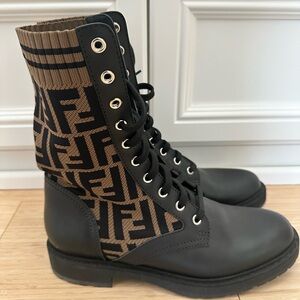 Fendi Black and Brown Lace-Up Boots